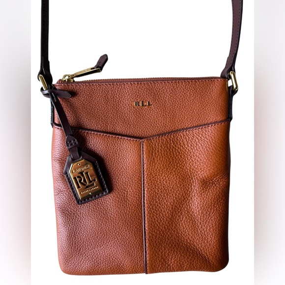 Lauren Ralph Lauren pebbled leather brown crossbody handbag purse